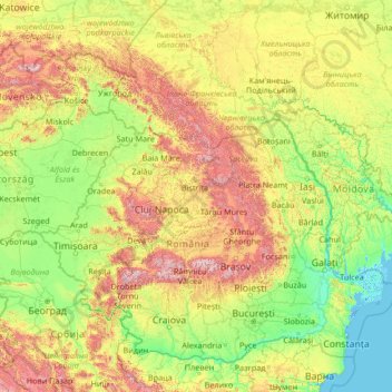 Топографічна карта Карпати, висота, рельєф