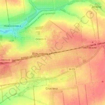 Топографічна карта Вільнянськ, висота, рельєф