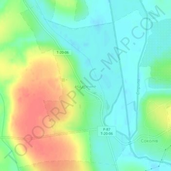 Топографічна карта Надрічне, висота, рельєф