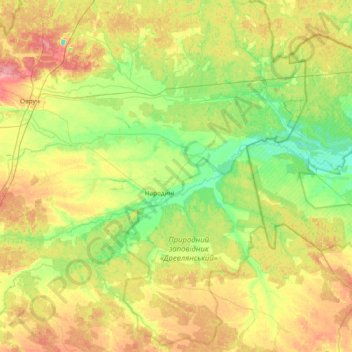 Топографічна карта Народицька селищна громада, висота, рельєф
