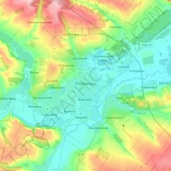 Топографічна карта Слов’янськ, висота, рельєф