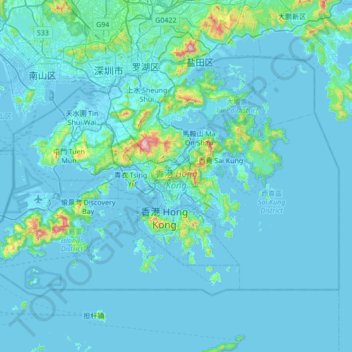 Топографічна карта Гонконґ, висота, рельєф