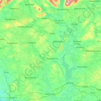 Топографічна карта Роскоммон, висота, рельєф