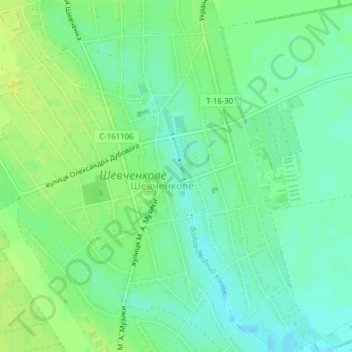 Топографічна карта Парк культури та відпочинку імені Тараса Шевченка, висота, рельєф
